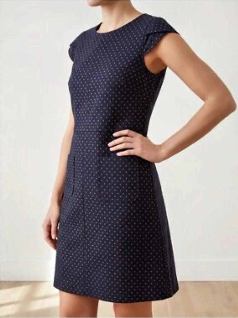 Dex Geometric Office Dress in Blue & Gold Geometric Prints - Size Large